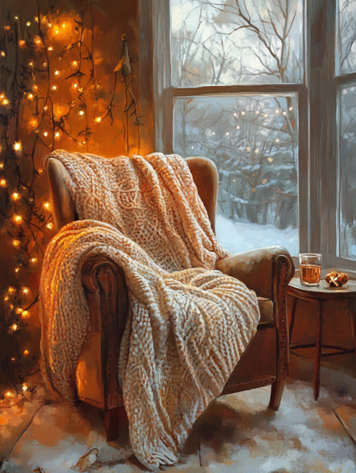 Cozy Armchair, Fairy Lights (Board Canvas)