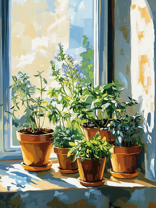 Herbs, Sunlit Windowsill