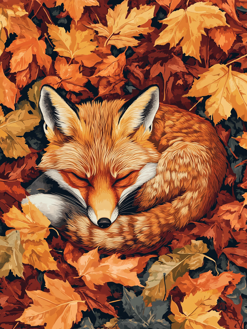 Fox Curled in Fall Foliage