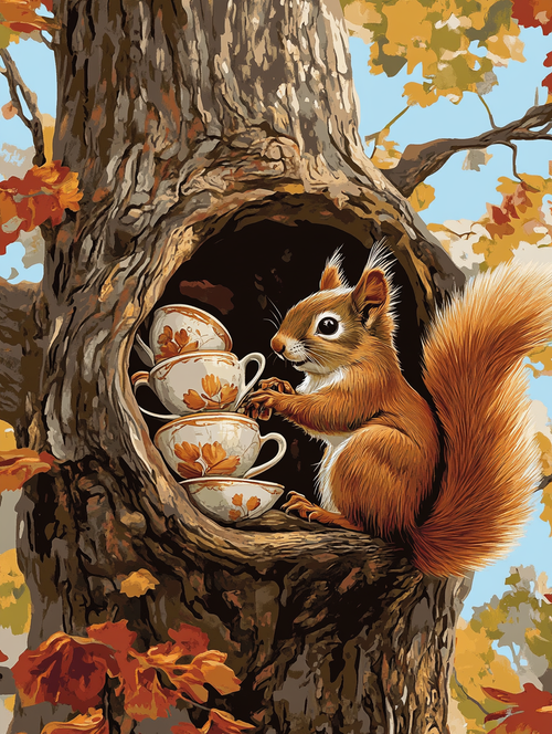 Autumn Squirrel's Teatime