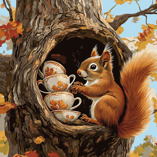 Autumn Squirrel's Teatime