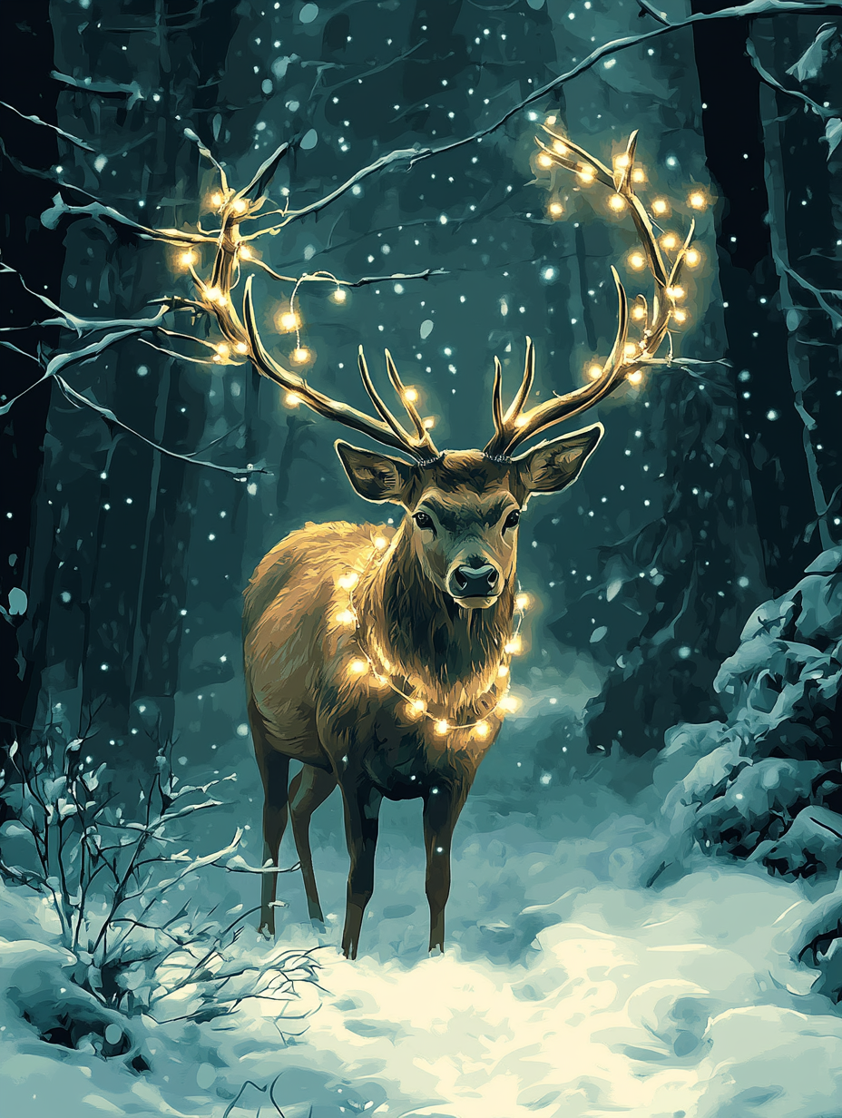 Deer, Snowy Forest Glow