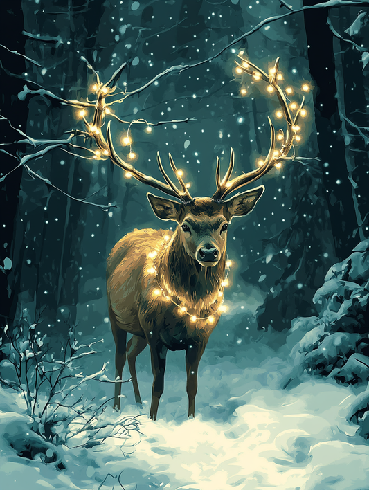 Deer, Snowy Forest Glow (Board Canvas)