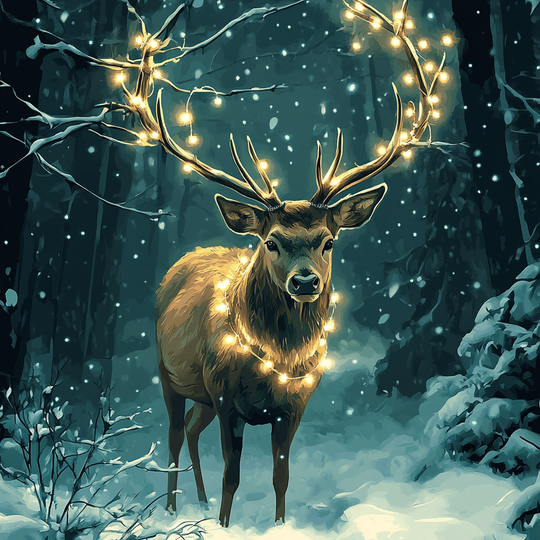 Deer, Snowy Forest Glow