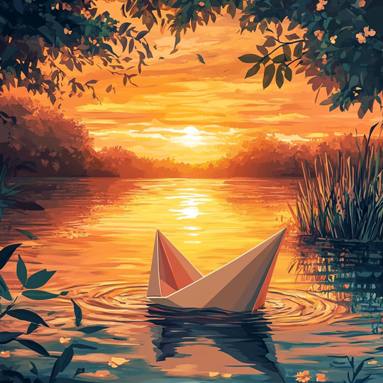 Paper Boat, Golden Sunset Lake