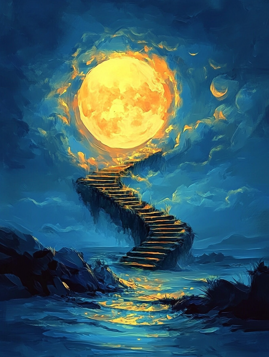 Stairs to the Golden Moon (Board Canvas)