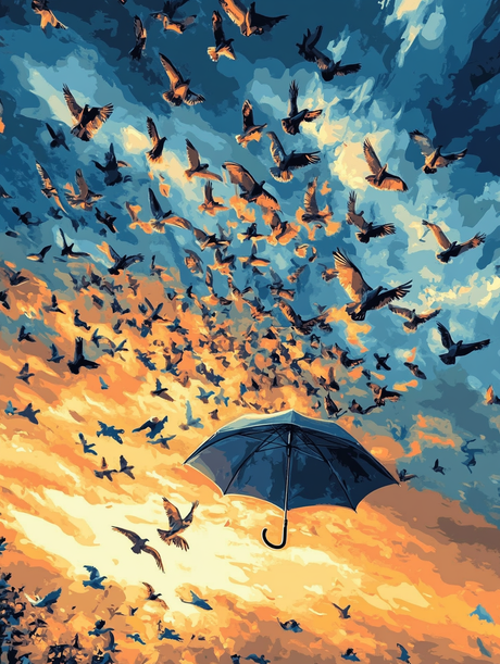 Blue Umbrella, Orange & Blue Sky (Board Canvas) Paint by Numbers kit