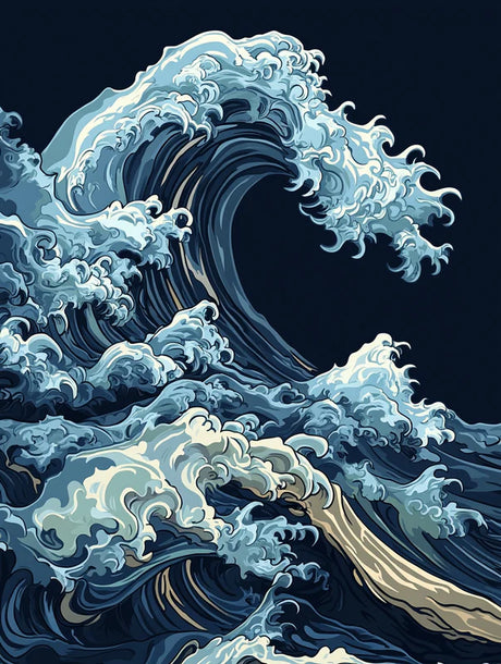 Great Wave, Midnight Blue Paint by Numbers kit