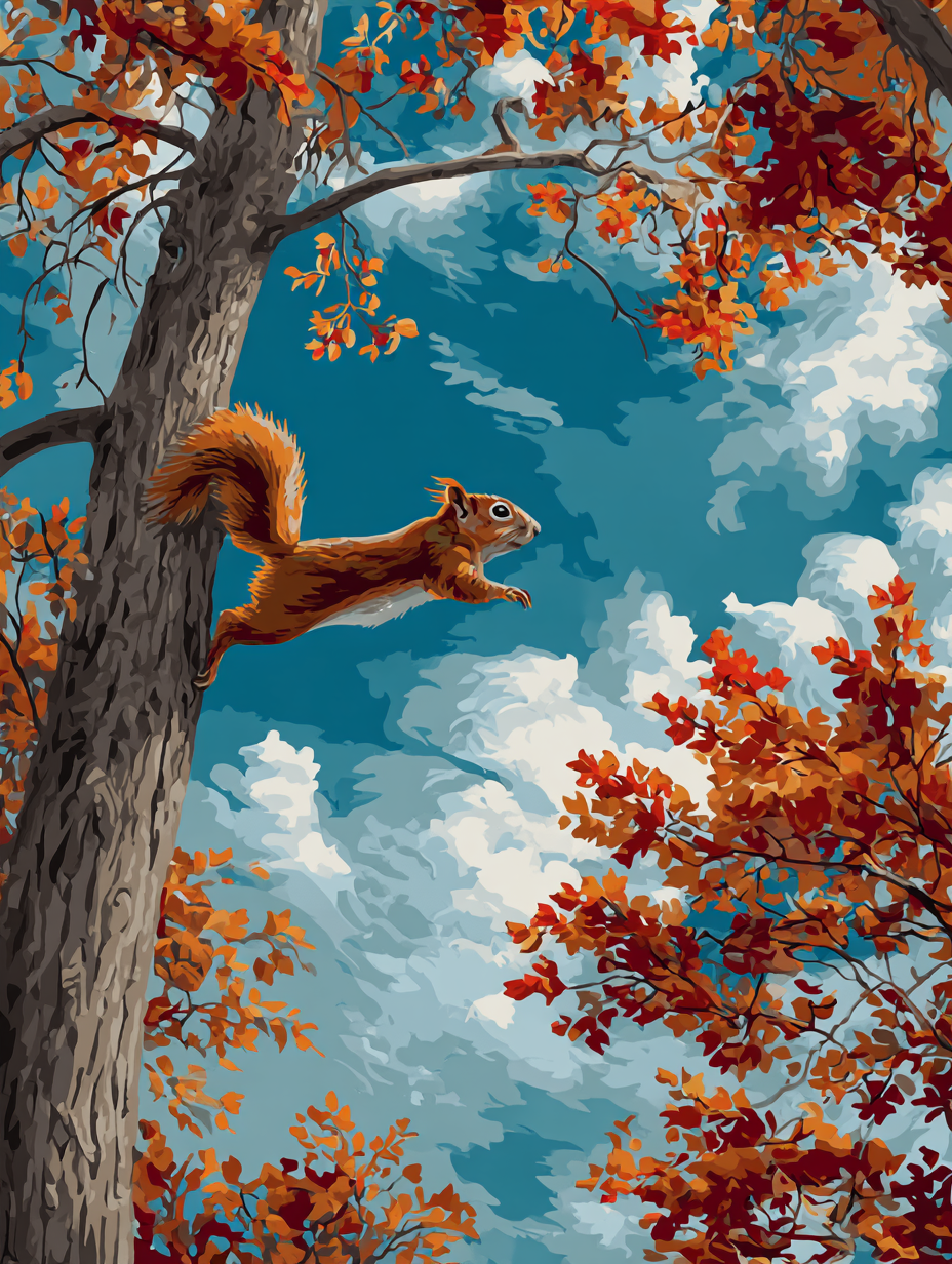 Squirrel Leap, Autumn Sky (Diamond Painting) Diamond Painting kit