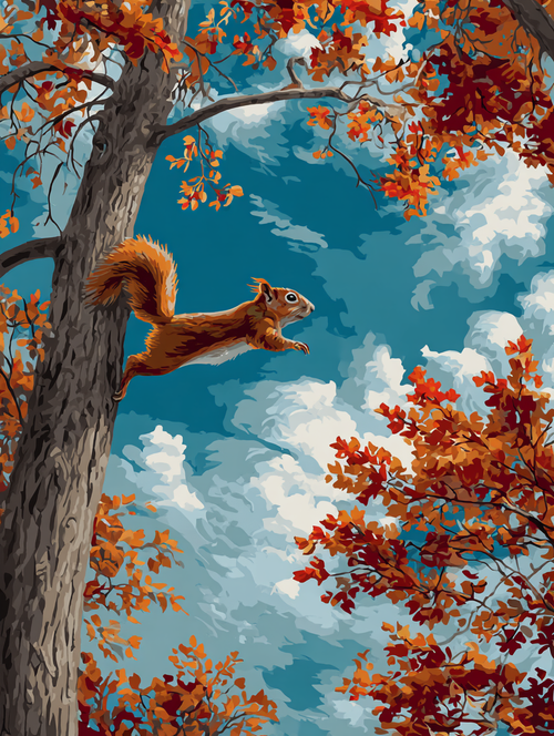 Squirrel Leap, Autumn Sky (Diamond Painting) Diamond Painting kit