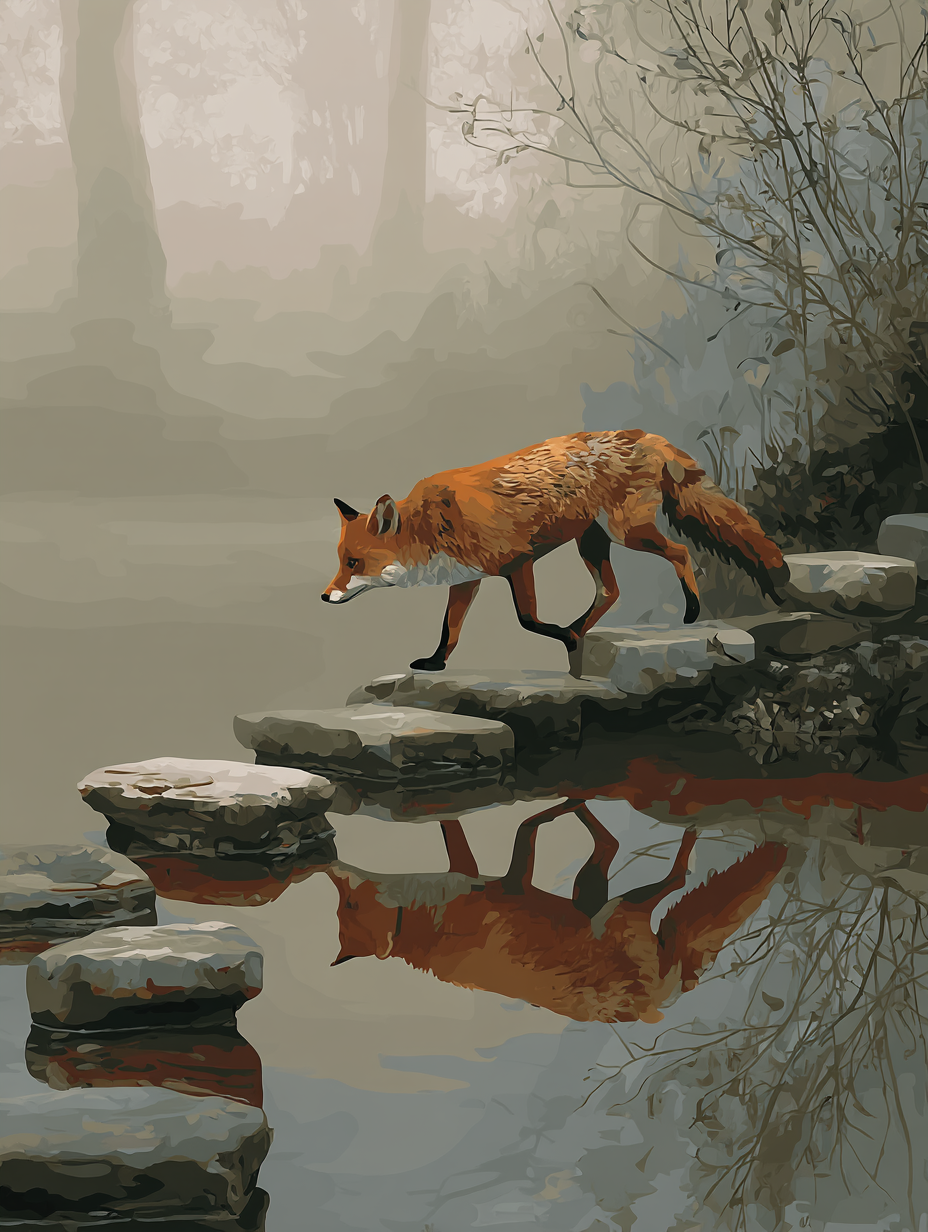 Fox Crossing Water Reflection (Diamond Painting) Diamond Painting kit