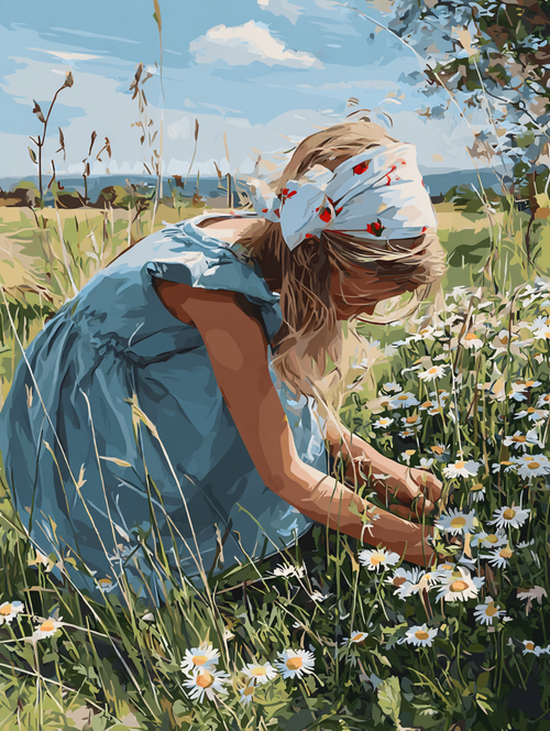 Girl with Scarf in Meadow (Diamond Painting) Diamond Painting kit