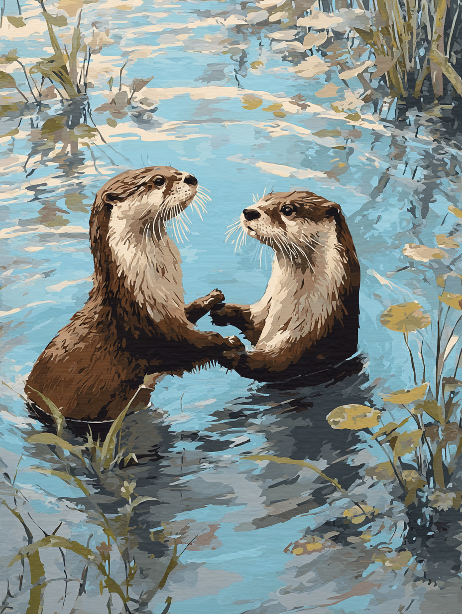 Two Otters, Pond Embrace (Diamond Painting) Diamond Painting kit