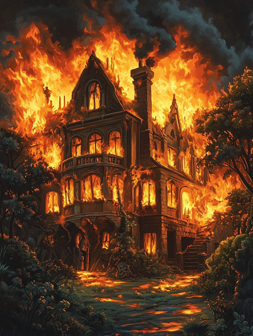 Gothic House in Inferno (Diamond Painting) Diamond Painting kit