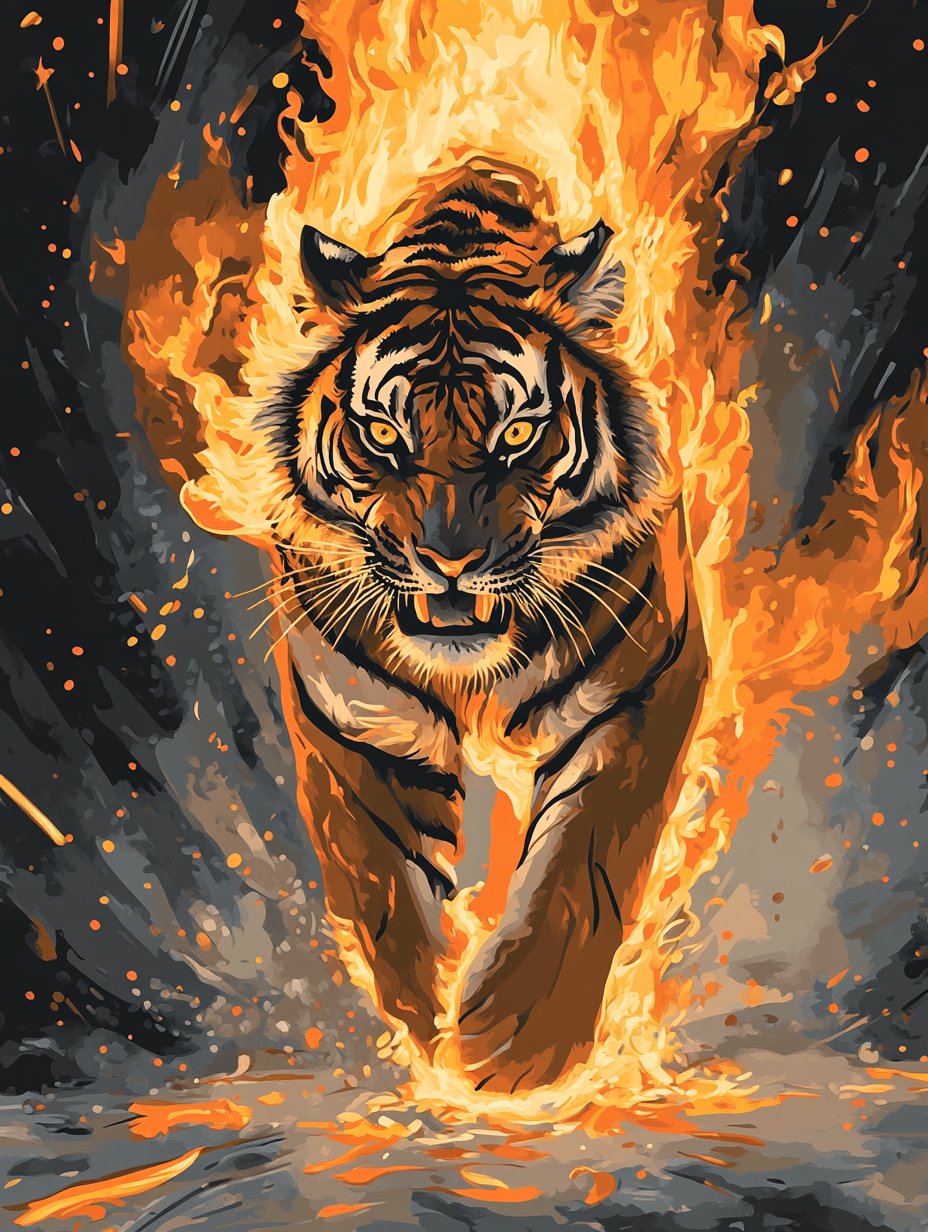 Tiger of Fire, Burning Charge (Diamond Painting) Diamond Painting kit