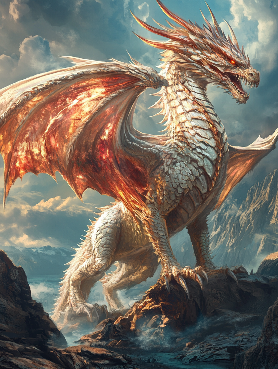 White Dragon, Mountain Peak (Diamond Painting) Diamond Painting kit