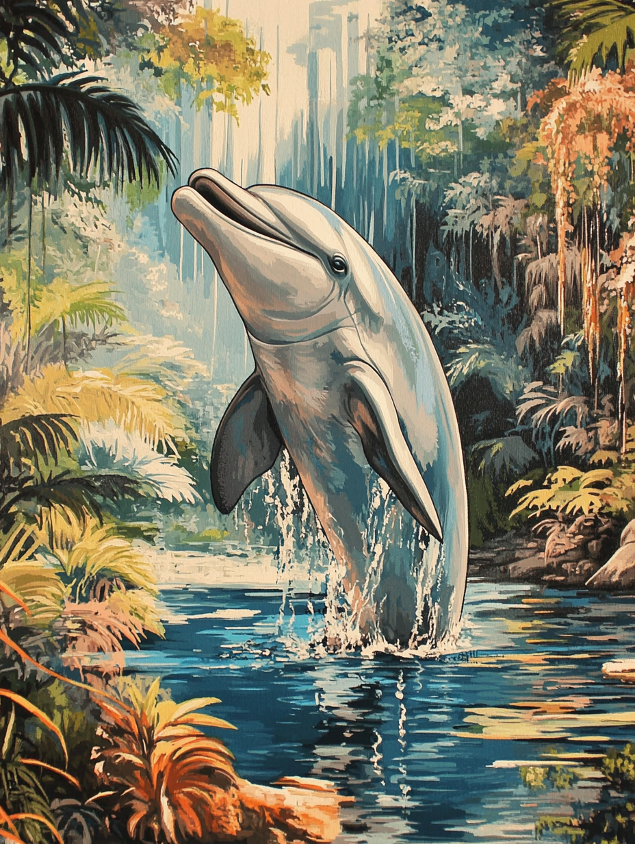 River Dolphin, Palm Trees (Diamond Painting) Diamond Painting kit
