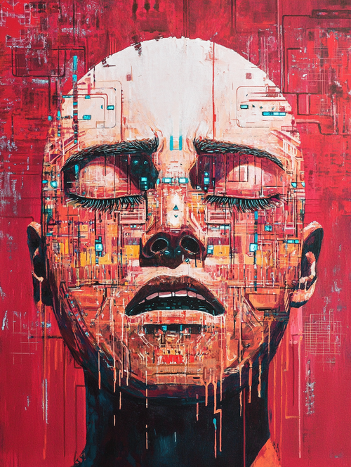 Cyborg Face, Red Circuitry (Diamond Painting) Diamond Painting kit
