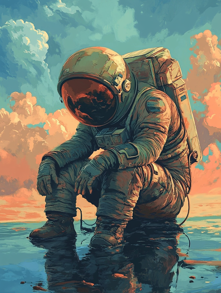 Astronaut Reflection, Sunset Water (Diamond Painting) Diamond Painting kit