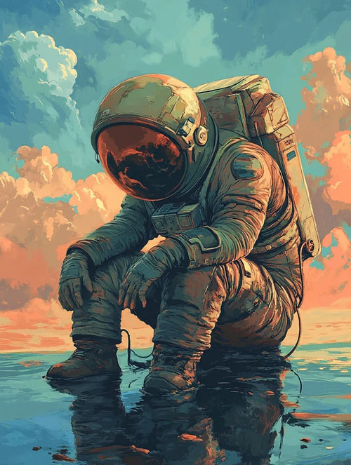 Astronaut Reflection, Sunset Water