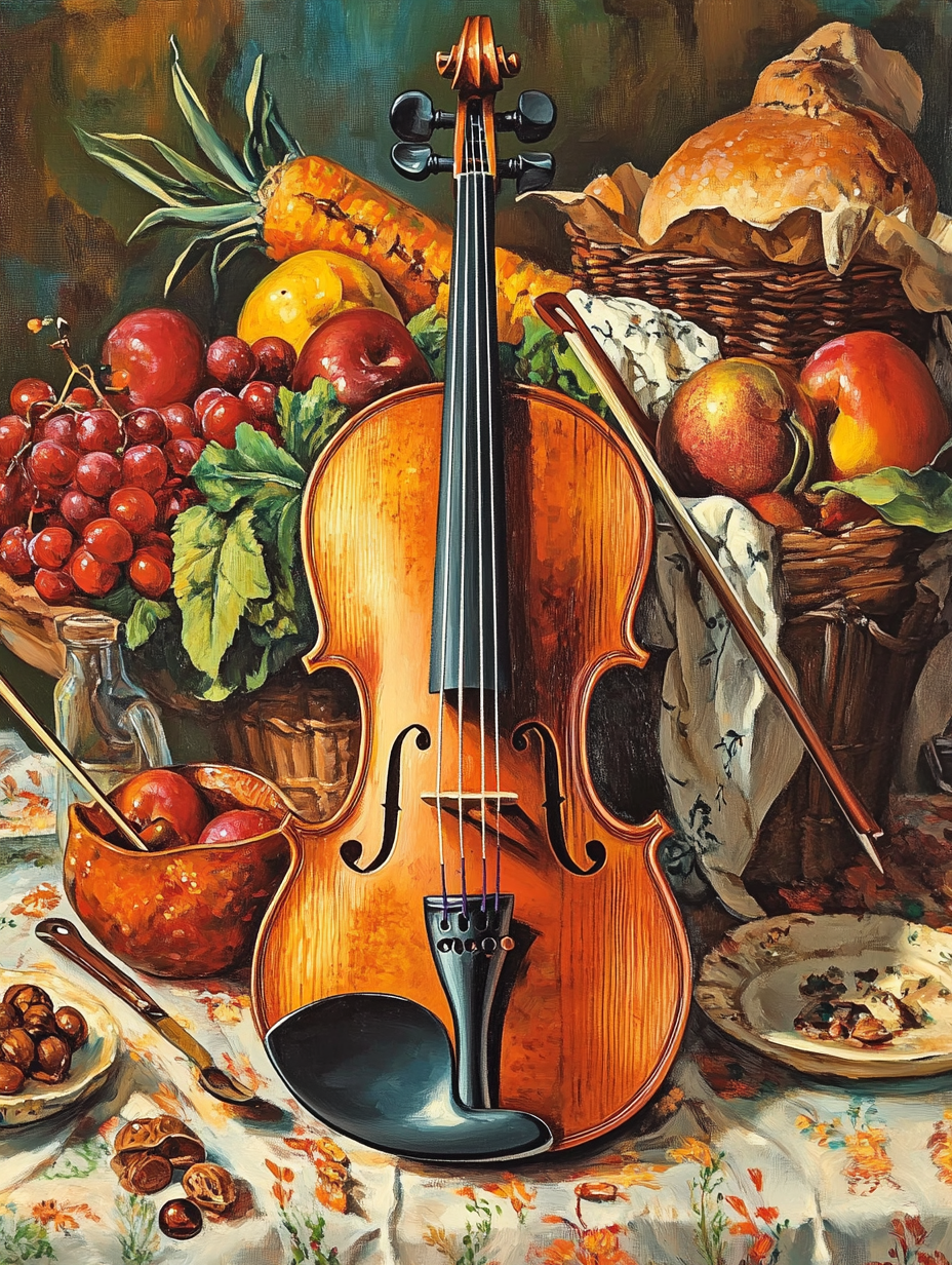 Violin, Fruit, & Harvest Table (Diamond Painting) Diamond Painting kit