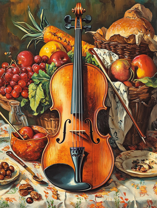 Violin, Fruit, & Harvest Table (Diamond Painting) Diamond Painting kit