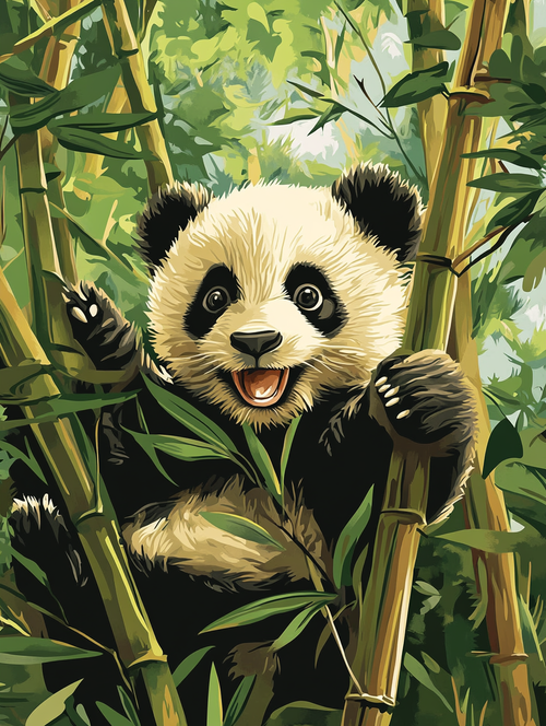Panda Cub Waving from Bamboo