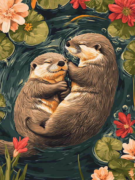Hugging Otters, Lily Pad Pond (Diamond Painting) Diamond Painting kit
