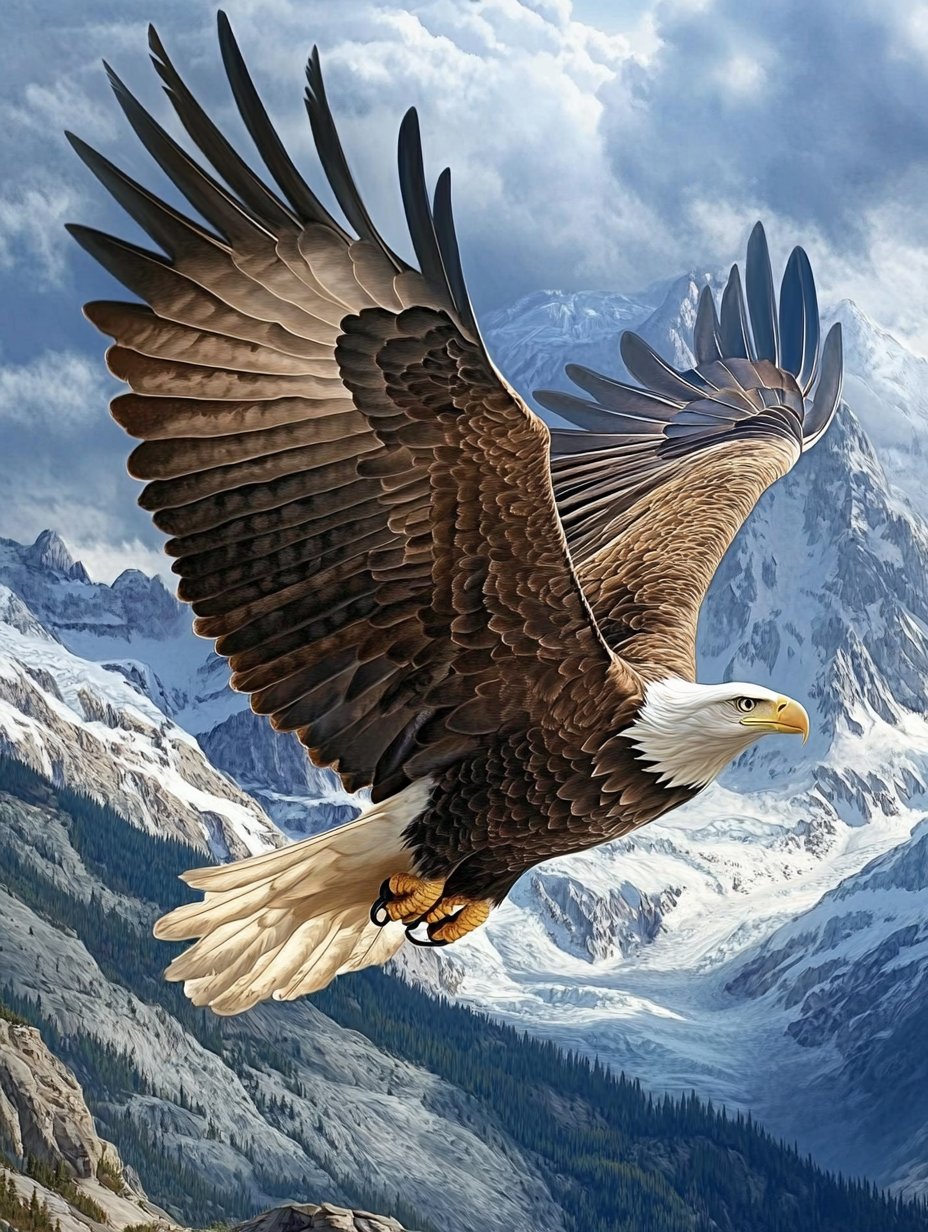 Eagle Soaring Over Mountains