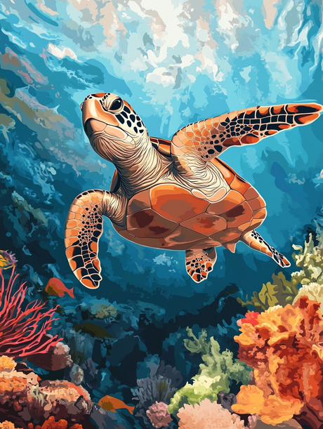 Sea Turtle, Coral Reef Swim (Diamond Painting) Diamond Painting kit