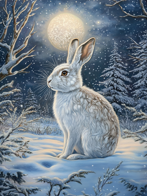 White Rabbit, Snowy Forest Night