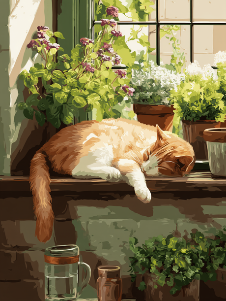 Peaceful Cat Indoor Garden (Diamond Painting) Diamond Painting kit