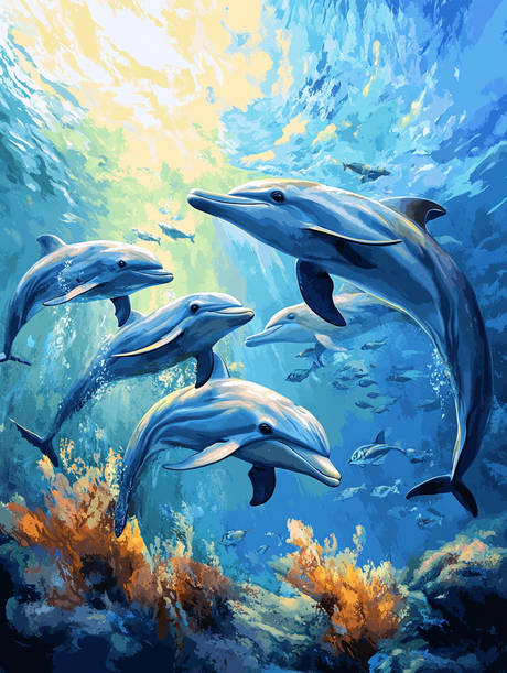 Peaceful Dolphin Pod (Diamond Painting) Diamond Painting kit