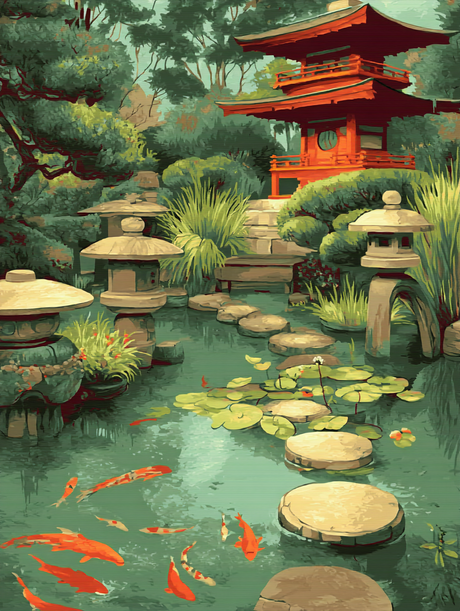 Peaceful Pond Temple View (Diamond Painting) Diamond Painting kit