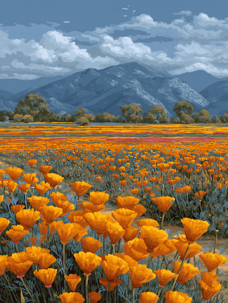 Poppy Field Mountain Backdrop (Diamond Painting) Diamond Painting kit