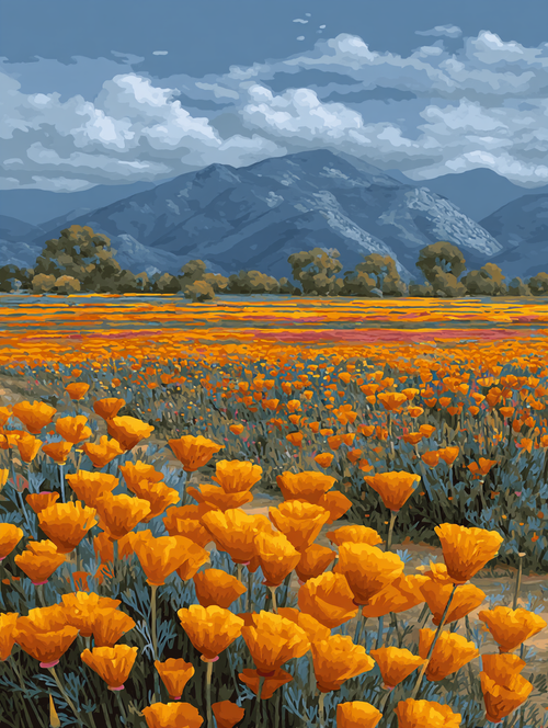 Poppy Field Mountain Backdrop (Diamond Painting) Diamond Painting kit
