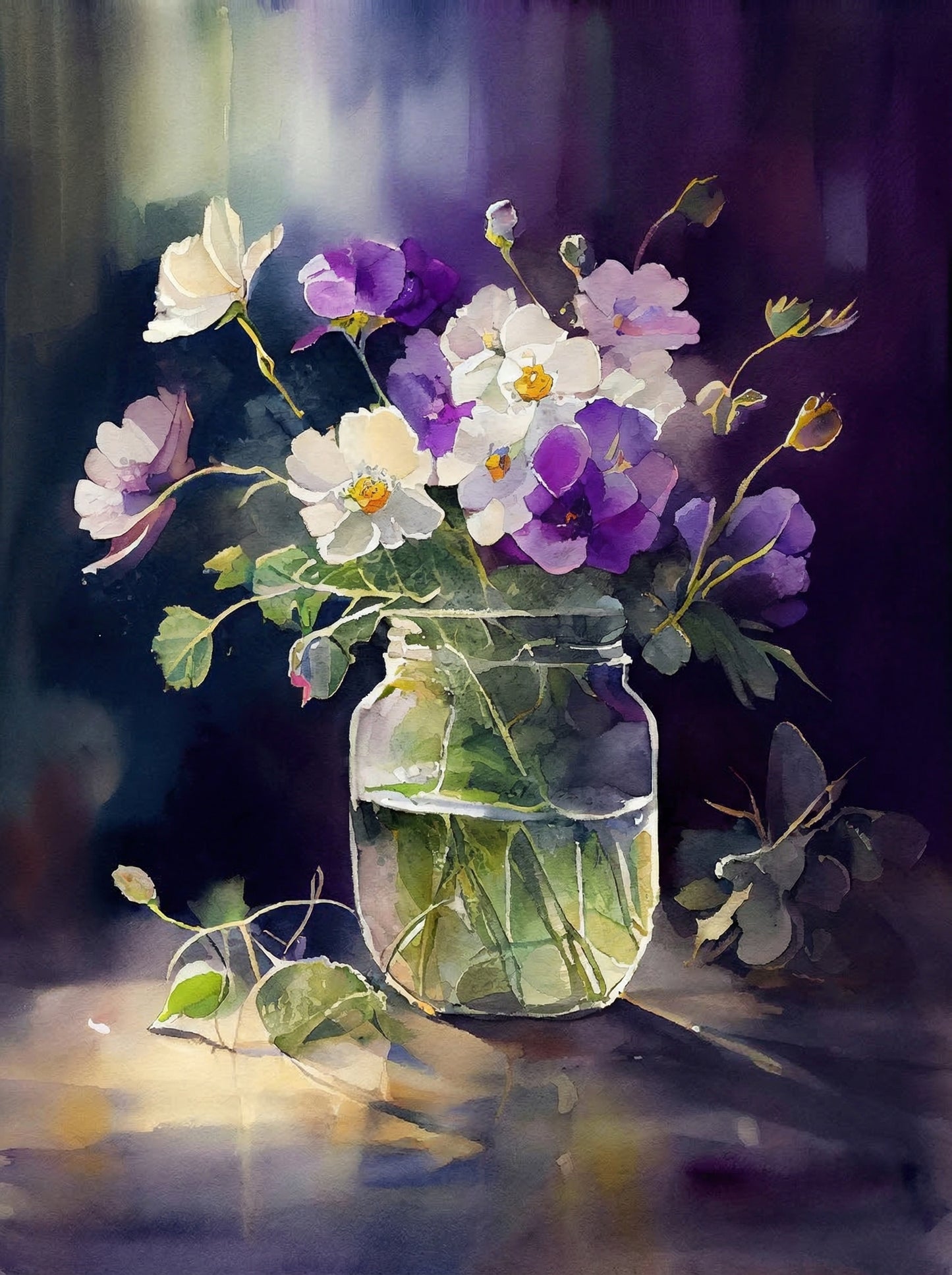 Purple and White Flowers (Paint by Numbers)