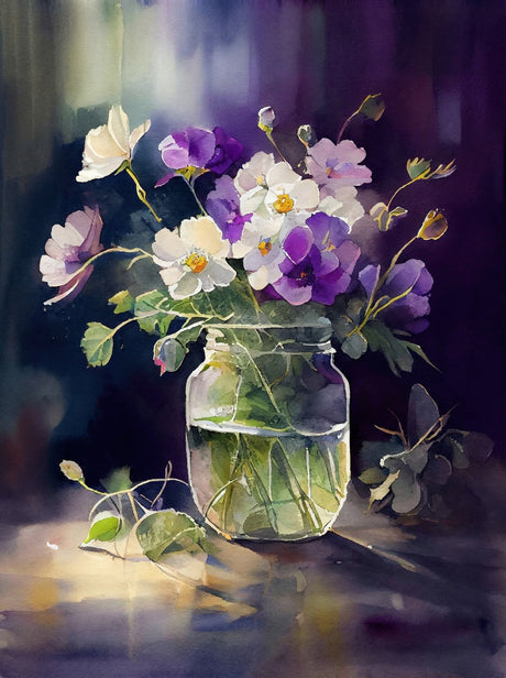 Purple and White Flowers (Paint by Numbers)