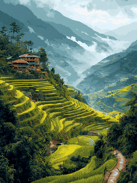 Rice Terraces Mountain Village (Diamond Painting) Diamond Painting kit