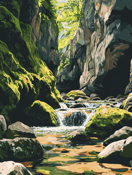 Rocky Stream Mossy Canyon (Diamond Painting) Diamond Painting kit