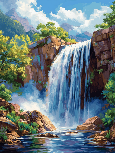 Rocky Waterfall Cliffs (Diamond Painting) Diamond Painting kit