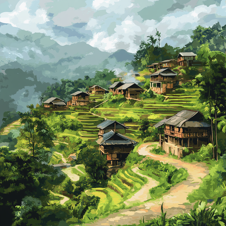 Rural Village Paddy Fields (Diamond Painting) Diamond Painting kit