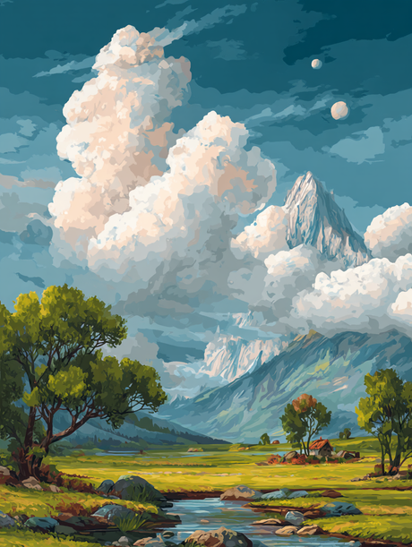 Scenic Landscape Mountain View (Diamond Painting) Diamond Painting kit