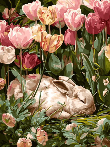 Sleeping Bunny Among Tulips (Diamond Painting) Diamond Painting kit