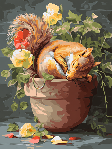 Sleeping Squirrel Flower Pot (Diamond Painting) Diamond Painting kit