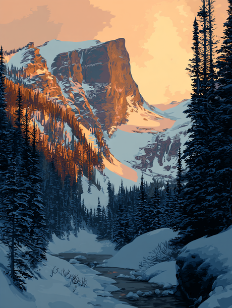Snowy Mountain Forest Sunrise (Diamond Painting) Diamond Painting kit