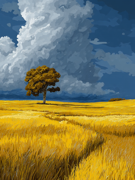 Solitary Tree Cloudy Landscape (Diamond Painting) Diamond Painting kit