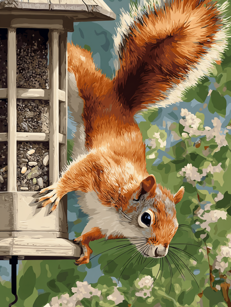 Squirrel Reaching Bird Feeder (Diamond Painting) Diamond Painting kit