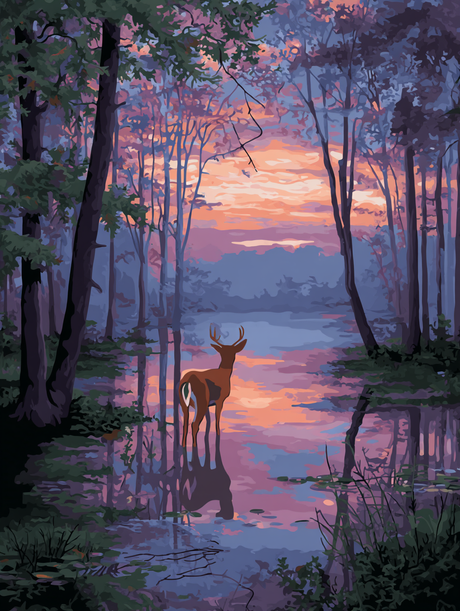 Stag at Dusk Lake (Diamond Painting) Diamond Painting kit