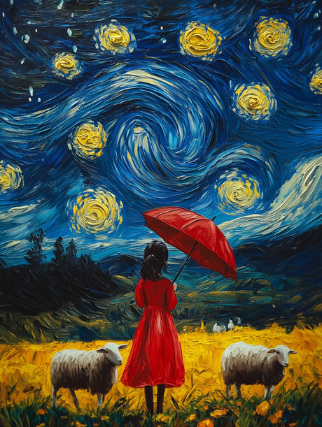 Starry Night Red Umbrella (Diamond Painting) Diamond Painting kit